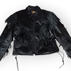 80s Western Style Fringed Genuine Leather Jacket by Bonus Leathers - L